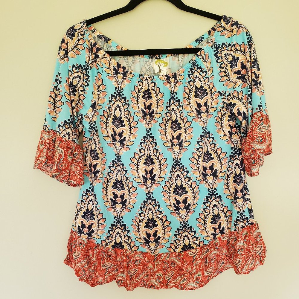 Fig and Flower Floral print ruffle tshirt S